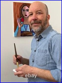 Original Expressionist Painting Apple Orchard Landscape 11x14 Signed Canvas Art