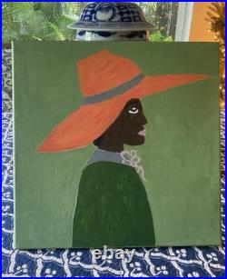 Original Folk Art Style Painting of'Girl in Tangerine Hat