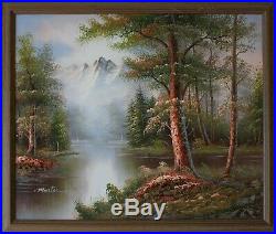 Original Framed Oil Painting on canvas Landscape, Mountains view, river, Signed