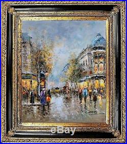 Original French City Landscape Oil Painting, Framed Impressionist, on Canvas