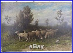 Original George Riecke Oil on Canvas Landscape with Sheep Signed 19th Cent