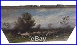 Original George Riecke Oil on Canvas Landscape with Sheep Signed 19th Cent
