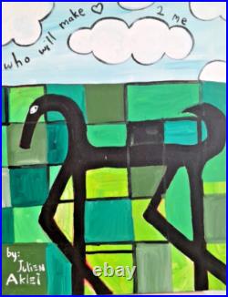 Original Green Painting Of Horse Acrylic On Canvas 16x20 Outsider Art. Horizon Original Green Painting Of Horse Acrylic On Canvas 16x20 Outsider Art. Horizon