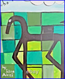 Original Green Painting Of Horse Acrylic On Canvas 16x20 Outsider Art. Horizon