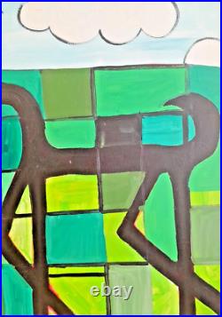Original Green Painting Of Horse Acrylic On Canvas 16x20 Outsider Art. Horizon