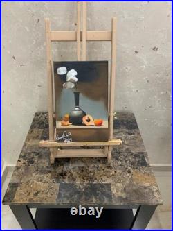 Original Hand-Painted Canvas Still Life Flowers Apricot Fruit Vintage Vase Art