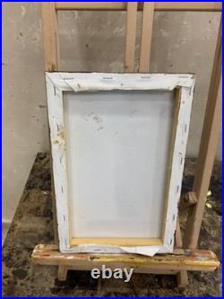 Original Hand-Painted Canvas Still Life Flowers Apricot Fruit Vintage Vase Art