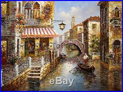 Original Hand Painted Venice Canal Scene Oil Painting on Canvas Art, 34 x 26