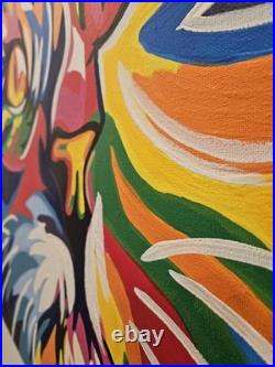 Original Handpainted Feline Cat Portrait Pop Art On Canvas 36x24x1 Inches