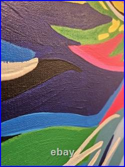 Original Handpainted Feline Cat Portrait Pop Art On Canvas 36x24x1 Inches