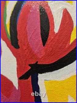 Original Handpainted Feline Cat Portrait Pop Art On Canvas 36x24x1 Inches