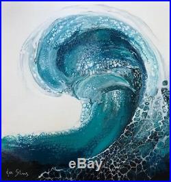 Original Hawaiian Ocean Wave Pour Painting Fluid Art Acrylic on Canvas Signed