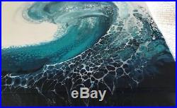 Original Hawaiian Ocean Wave Pour Painting Fluid Art Acrylic on Canvas Signed