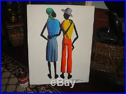 Original Headley Thompson 1984 Oil Painting On Canvas-Jamaica-Signed-Man & Woman