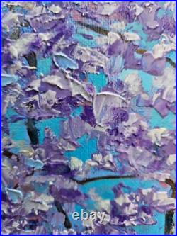 Original Impasto Oil Painting on Canvas Blue Jacaranda Tree Blossom Wall Art