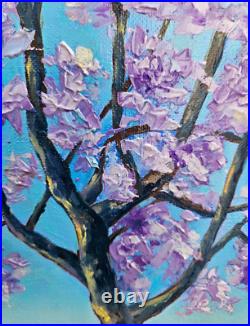 Original Impasto Oil Painting on Canvas Blue Jacaranda Tree Blossom Wall Art