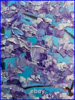 Original Impasto Oil Painting on Canvas Blue Jacaranda Tree Blossom Wall Art