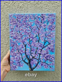 Original Impasto Oil Painting on Canvas Blue Jacaranda Tree Blossom Wall Art