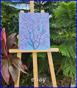 Original Impasto Oil Painting on Canvas Blue Jacaranda Tree Blossom Wall Art