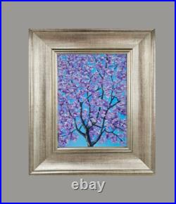 Original Impasto Oil Painting on Canvas Blue Jacaranda Tree Blossom Wall Art