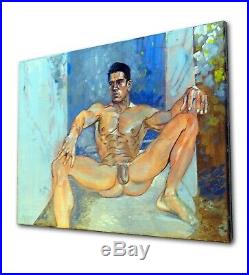 Original Impressionist Painting on Canvas Nude Male Figure Acrylic Oil Fine Art
