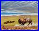 Original-Indian-Western-Art-Oil-Painting-Of-American-Bison-Grassland-01-xxxh