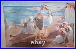 Original Juan Rosell Impressionism Beach Scene Painting On Canvas Signed 23X35