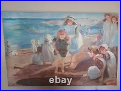 Original Juan Rosell Impressionism Beach Scene Painting On Canvas Signed 23X35