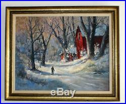 Original LaSala Framed Snow Scene Oil on Canvas Painting 30 H x 36 W