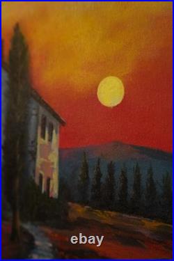 Original Landscape Acrylic Painting Sunset House Canvas 19.7x15.7