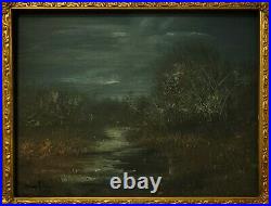 Original Landscape of NIGHT painting tonalism 11x14 Framed signed Nocturne art