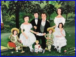 Original MAXWELL MAYS Oil PAINTING on Canvas Art Primitive FAMILY Portrait 1977