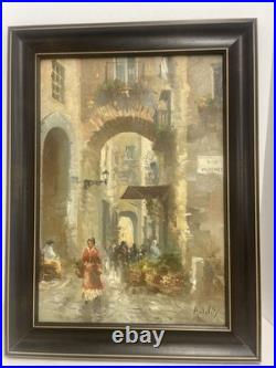 Original Mid-Century Antonio De City Oil Painting/ Italian Street Scene 14x20