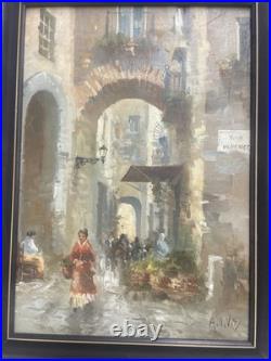 Original Mid-Century Antonio De City Oil Painting/ Italian Street Scene 14x20