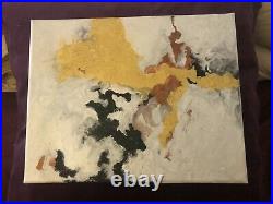 Original Oil 8x 10 on canvas Abstract White Yellow Terracotta Black / Signed