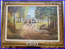 Original Oil On Canvas Fox Hunt Signed W. Wallern Vintage With Frame