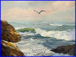 Original Oil On Canvas Lighthouse Seascape Painting Signed Hughes