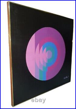Original Oil On Canvas Painting Geometric Design Hard Edge Signed Dated 70's