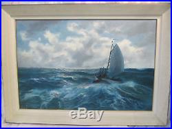 Original Oil On Canvas Painting Signed v Berk Sail Boat On Rough Sea. Framed