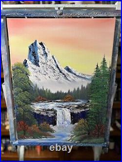 Original Oil Painting 18x24 Sunrise Waterfall Art/Landscape (Bob Ross Style)