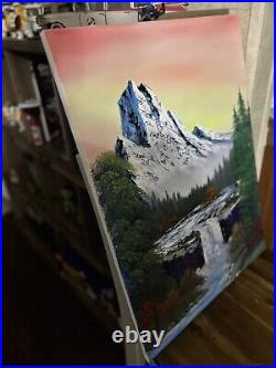 Original Oil Painting 18x24 Sunrise Waterfall Art/Landscape (Bob Ross Style)
