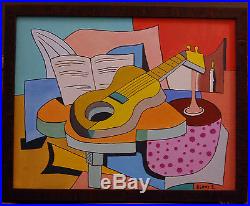Original Oil Painting ABSTRACT GUITAR on Canvas 28 x 22 Framed (Art/Music)