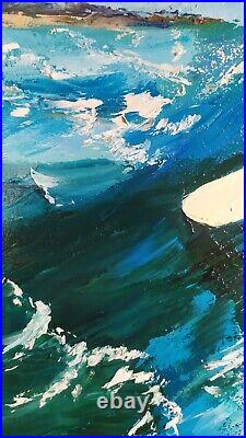 Original Oil Painting Big Sea Wave And Surfer Art on Canvas Modern Hand Painted