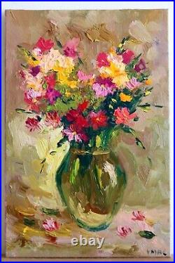 Original Oil Painting Flowers Impasto Floral Signed Impressionist Art 12x8