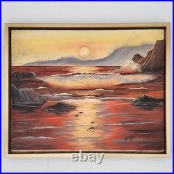 Original Oil Painting Framed Seascape Sunset Ocean Waves Coastal Art Signed 1987