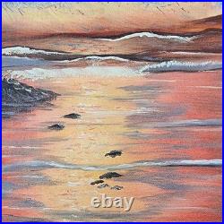 Original Oil Painting Framed Seascape Sunset Ocean Waves Coastal Art Signed 1987