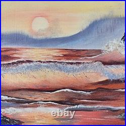 Original Oil Painting Framed Seascape Sunset Ocean Waves Coastal Art Signed 1987