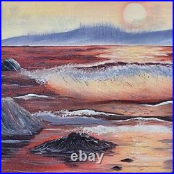 Original Oil Painting Framed Seascape Sunset Ocean Waves Coastal Art Signed 1987
