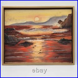 Original Oil Painting Framed Seascape Sunset Ocean Waves Coastal Art Signed 1987