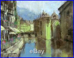 Original Oil Painting Landscape Signed on Canvas Europe France Lakes TW Nelson